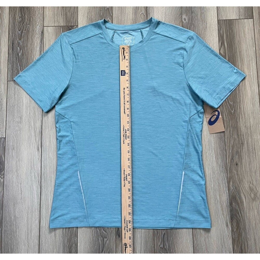 Asics Blue Knit Space Dye Short Sleeve Athletic Tee Mens Sz M NWT Performance - Picture 9 of 10